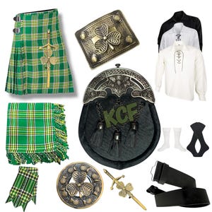 Irländsk tartankilt för män, skotsk antik shamrock, bröllopskilt med 10 delar, finns i över 50 klantartaner