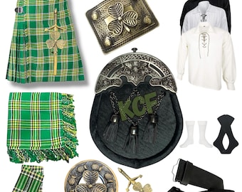 Ierse Tartan Kilt Outfit Schotse Antieke Klaver bruiloft Kilt Set 10 stuks Tartan Kilt Outfit Verkrijgbaar in 50+ Clan Tartans