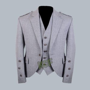 Veste kilt gris à losanges écossais pour homme Veste kilt mariage et gilet 5 boutons
