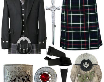 Men's Thistle Kilt Outfit Scottish Wedding 9 Pieces Tartan Kilt Set Available in 50+ Clan Tartans