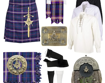 Conjunto de 10 piezas de kilt masónico antiguo para hombre: conjunto tradicional de kilt escocés para boda, disponible en más de 50 tartanes de clan.