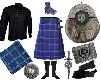 Antique Stag Head Kilt Outfit Scottish Men's Wedding Kilt Set 11 Pieces Davidson Clan Crest Kilt Set Available in 50+ Clan Tartans