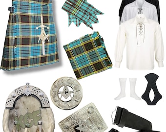 Conjunto de 10 piezas de kilt masónico para hombre, traje de kilt escocés, conjunto de kilt tradicional para boda, disponible en más de 50 tartanes de clan.