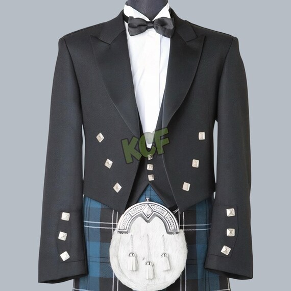 Prince Charlie Men's Scottish Kilt Jacket Vest Traditional Wedding