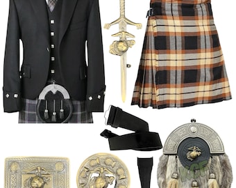 Antique US Marine Kilt Outfit Scottish Men's 9 Pieces Kilt Set Traditional Wedding Tartan Kilt Set Available in 50+ Clan Tartans