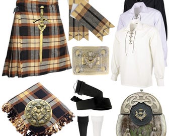 Scottish Men's Antique Thistle Wedding Kilt Set - 11 Pieces Traditional Highland Wedding Kilt Outfit Available in 50+ Clan Tartans
