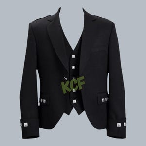 Herren Scottish Black Argyle Kilt Jacket Weste Highland Traditionelle Hochzeit Argyll Kilt Jacke mit 5 Knöpfen Weste