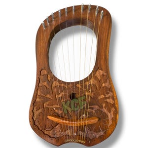 Handmade 3 Flowers Design Lyre Harp | 10 Metal Strings Lyre Harp | Beautiful Design Musical Lyre With Free Case, Extra Strings & Tuning Key