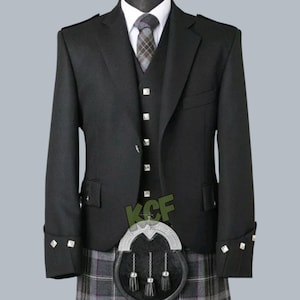 Veste kilt noire à losanges écossais pour homme Veste kilt traditionnelle de mariage et gilet 5 boutons