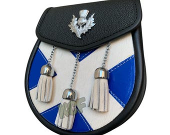 Men's Scottish Kilt Sporran Thistle Badge Saltire Flag Sporran Three Tassel Sporran With Chain Belt