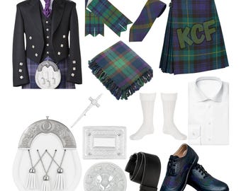 Scottish Men's Prince Charlie Complete Kilt Outfit Available in 50+ Clan Tartans