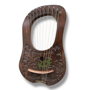 10 Metal Strings Lyre Harp Beautiful Floral Embossed Lyra Natural Finishing Harfe Arpa - Lyre Harp With Tuning Key, Extra Strings & Case