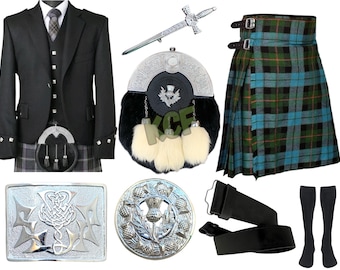 9 Pieces Men's Scottish Wedding Kilt Set - Traditional Thistle Wedding Kilt Outfit - Argyle Jacket Vest Kilt Outfit Available in 45+ Tartans