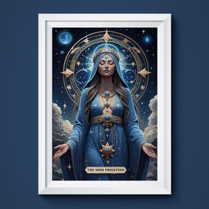 Tarot card illustration, The High Priestess Card, mystical representation of wisdom, Tarot wall art, Wall Art Prints, Digital Art Download