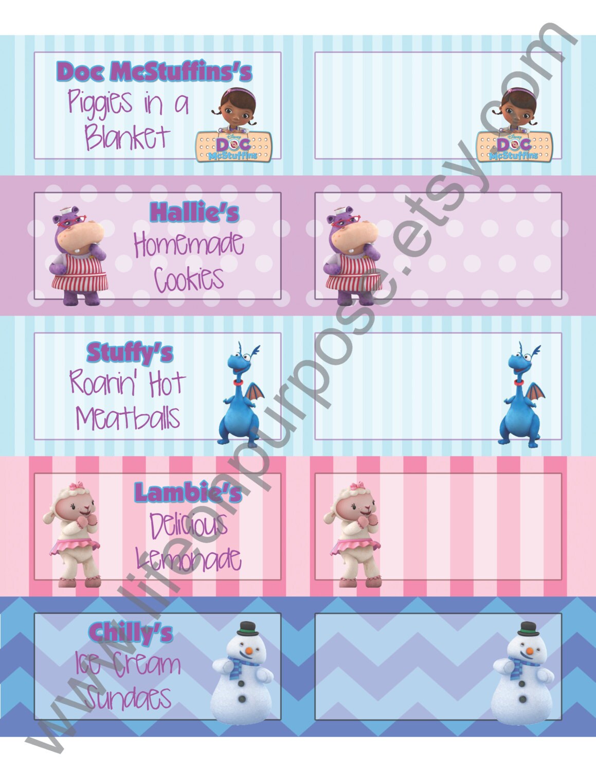 Doc McStuffins Birthday Party Food Tags | Etsy