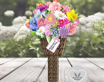 Personalised Memorial Flower Bouquet Grave Marker | In Loving Memory Stake | Remembrance Plaque | Birthday, Anniversary, Mothers Day Tribute
