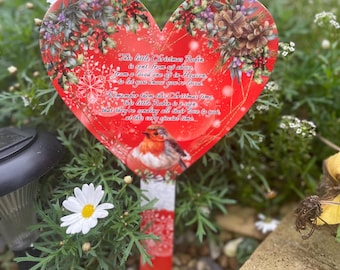 Christmas Robin Heart Grave Marker | Personalised Photo Memorial | In Loving Memory Graveside Tribute | Christmas Remembrance