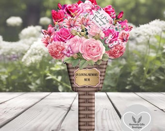 In Loving Memory Flower Bouquet | Memorial Grave Marker | Custom Remembrance Stake for Mum | Birthday, Anniversary & Mother’s Day Tribute
