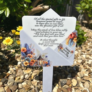 Marcador de túmulo com carta para o Dia dos Pais | Marcador de túmulo celestial para o Dia dos Pais | Carta para o papai no céu | Pai desaparecido | Decoração de marcador de túmulo | Memorial
