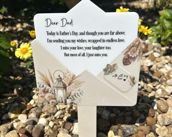 Vaderdagbrief grafmarkering | Hemelse Vaderdag-grafmarkering | Brief aan papa in de hemel | Decoratie grafsteen | Gedenkteken Vader Zoon