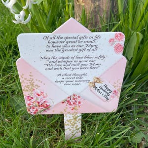 Marcador de túmulo com carta para o dia das mães | Marcador de túmulo celestial para o dia das mães | Carta para a mamãe no céu | Mãe desaparecida | Decoração de marcador de túmulo | Memorial