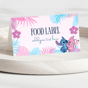 Stitch Verjaardagsetiket & Plaatskaart | Stitch en Engel | Stitch Uitnodiging | Direct Downloaden
