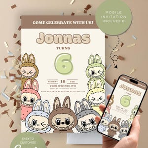 Modello di invito di compleanno di Labubu | Invito Canva modificabile | Festa dei mostri per bambini e bambine | Digitale e stampabile | Scarica