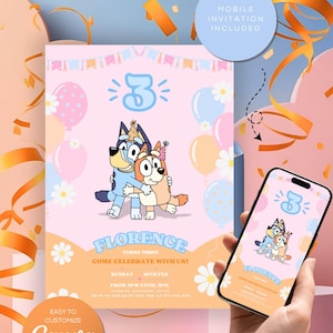Bluey Birthday Invitation - Bluey Girl Invite - Canva Template - Digital Download - Kids Party Invite - Mobile & Printable
