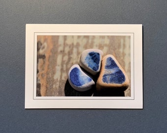 Sea Glass Photo Card, Sea Beach Pottery Photo Card, Blank Sea Glass Note Card, Homemade Blank Card, Photo Card, Blue Vintage Pottery Card