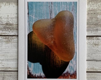Sea Glass Card, Sea Glass Heart Photo Card, Photography Card