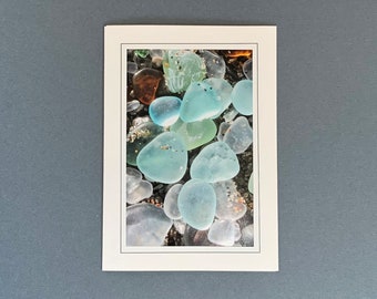 Sea Glass Card, Blank Photo Greeting Card, Handmade Card, Photograph Note Card, Frameable Card, Sea Glass Vintage Beach Photograph Card