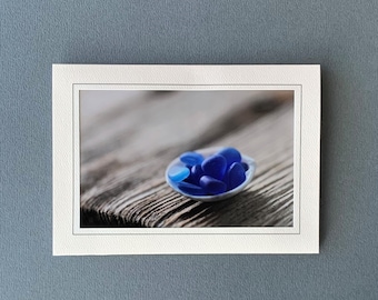 Sea Glass Card, Sea Glass Photograph Art, Sea Glass Blank Card, Frameable Card, Beach Glass Card, Cobalt Sea Glass Note, Handmade Greeting