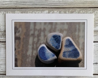 Sea Glass Photo Card, Blue Vintage Pottery Card, Photography Card