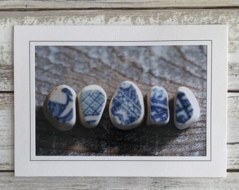 Sea Glass Card, Sea Glass Sea Pottery Photo Card, Sea Pottery Photography