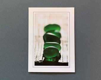 Sea Glass Photo Card, Blank Photography Note Card, Handmade Blank Card, Beach Glass Card, Sea Glass Blank Card, Green Sea Glass Greeting