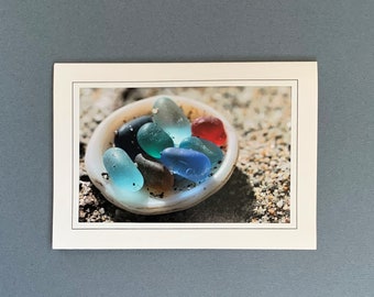 Blank Photo Card, Sea Glass Greeting Card, Handmade Card, Photograph Note Card, Frameable Card, Sea Glass Vintage Beach Photograph Card