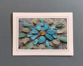 Sea Glass Card, Mandala Card, Photograph Stationary Note Card, Frameable Card, Sea Glass Vintage Beach Blank Card, Watercolorsky Seaglass