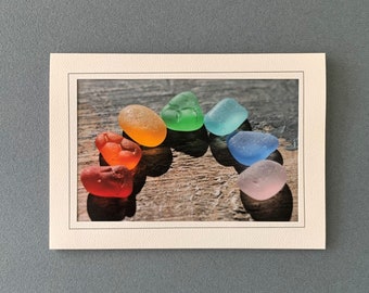 Rainbow Note Card, Pride Rainbow Blank Card, Handmade Card, Photography Note Card, Sea Glass Photo, Sea Glass Art, Frameable Photo Card