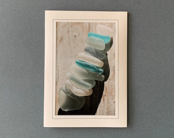 Sea Glass Photograph, Sea Glass Note Card, Sea Glass Side Stack, Photography Note Card, Frameable Photo Card, Sea Glass Blank Greeting Card