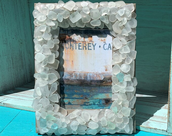 Sea Glass Picture Frame Beach Glass Frame White Sea Glass Etsy