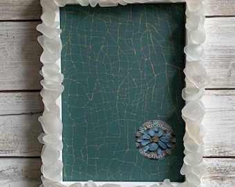 6x8" Sea Glass Frame, Genuine Sea Glass Picture Frame, White Sea Glass Frame 6x8