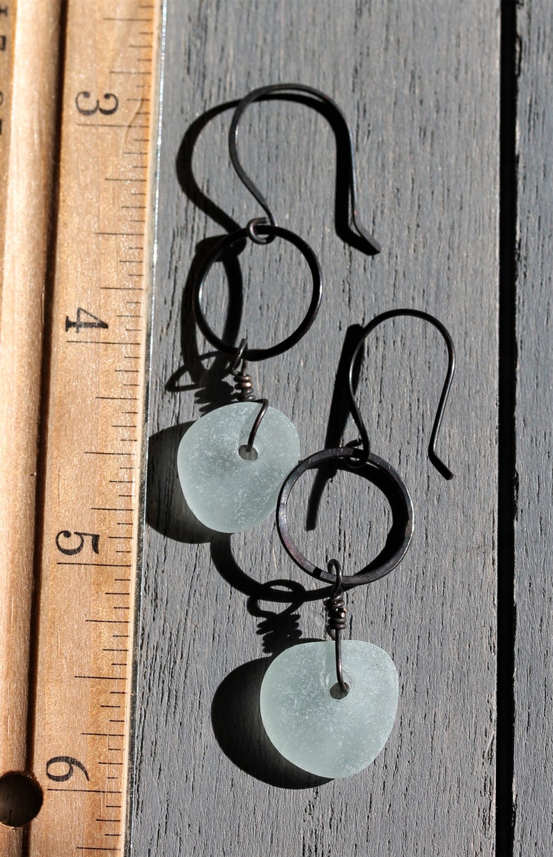Dangle Sea Glass Earrings Sea Glass Jewelry Sea Glass Earrings Boho Dangle Earrings Boho Glass Jewelry Oxidized Copper with Sea Glass