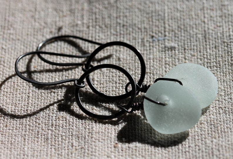 Dangle Sea Glass Earrings Sea Glass Jewelry Sea Glass Earrings Boho Dangle Earrings Boho Glass Jewelry Oxidized Copper with Sea Glass