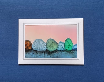 Sea Glass Card, Photo Blank Greeting Card, Handmade Card, Photography Stationary Note Card, Frameable Card, Sea Glass Beach Vintage Card