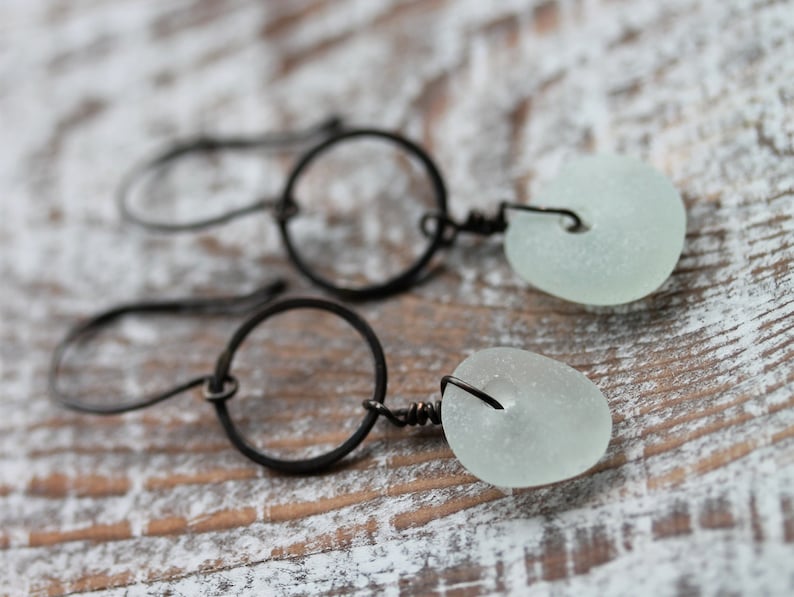 Dangle Sea Glass Earrings Sea Glass Jewelry Sea Glass Earrings Boho Dangle Earrings Boho Glass Jewelry Oxidized Copper with Sea Glass