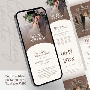 Hochzeitseinladung mit nachverfolgbarer Antwortkarte | Canva Digitale Hochzeits-Website Vorlage mit Online-Registry & Countdown