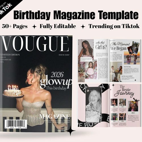 Modèle de magazine d'anniversaire Canva, cadeau d'anniversaire personnalisé pour votre meilleure amie, livre photo personnalisé de plus de 50 pages, album photo d'anniversaire esthétique