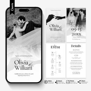 Animated Wedding Invitation Video Template | Editable Canva Evite | Mobile Digital Invite with Details & RSVP