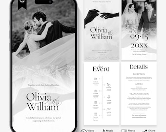 Animated Wedding Invitation Video Template | Editable Canva Evite | Mobile Digital Invite with Details & RSVP