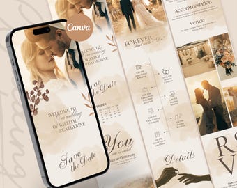 May include: A wedding save the date card with a watercolor background. The card features a couple's names, "William & Catherine", and the date "September". The card also includes a calendar with the date circled.